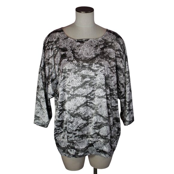 Chico's Tops - Chicos Womens Blouse Animal Print Silky Brown & White Wide Sleeve 3 XL 16/18